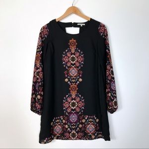 Floral Patterned Black Shift Dress - XS